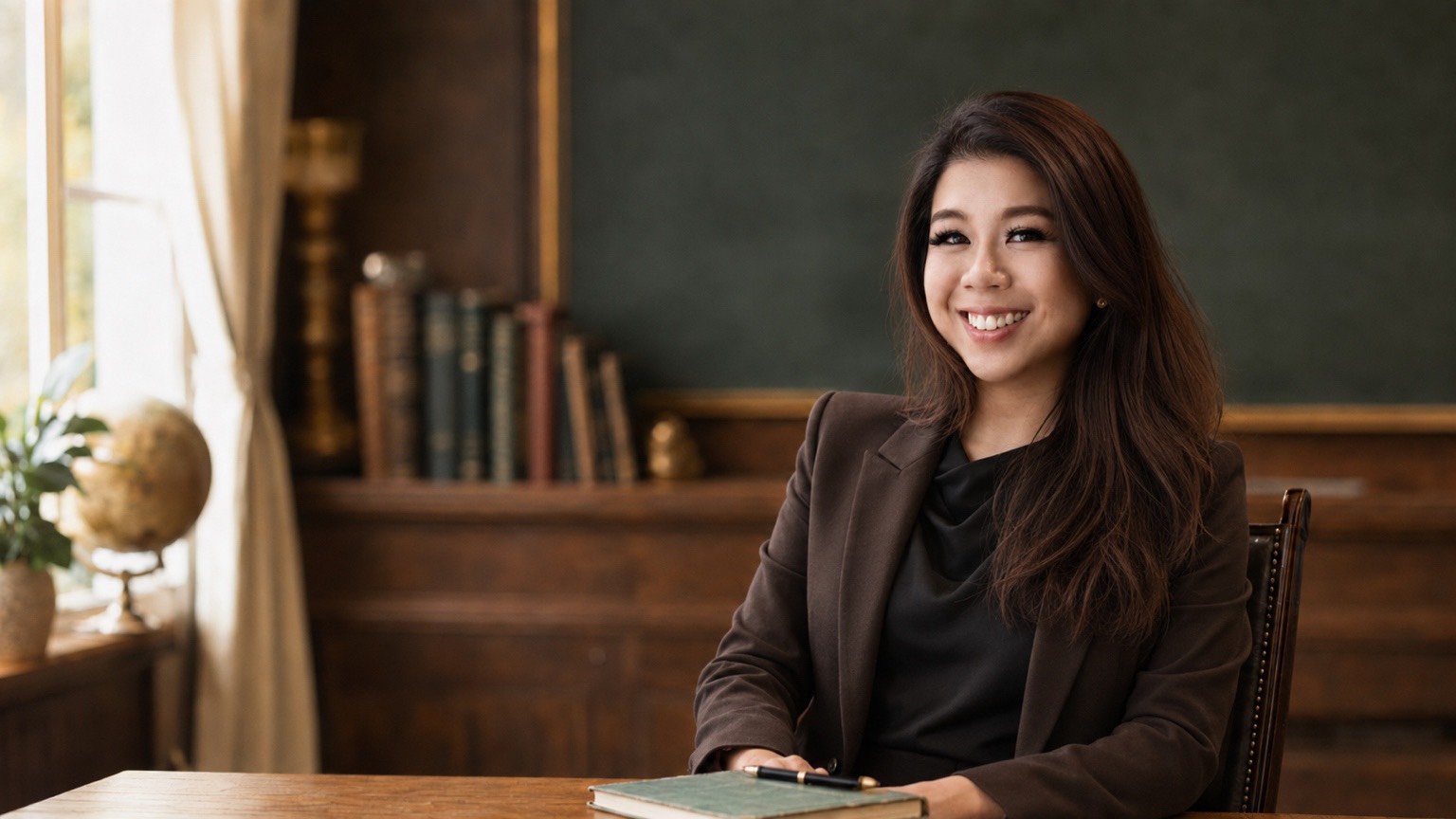 Teacher Pam at her study desk