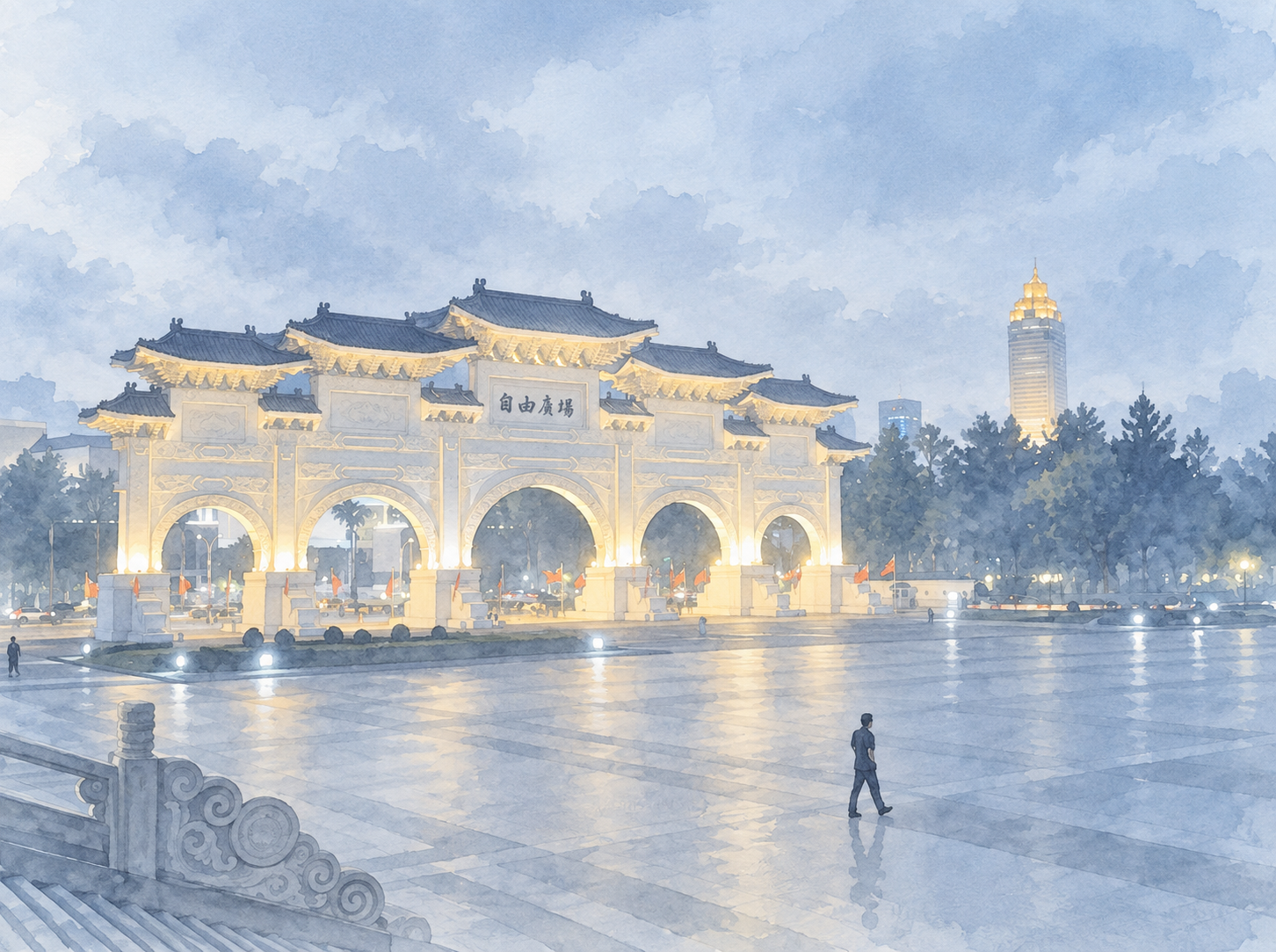The Liberty Square gate in Taipei at dusk