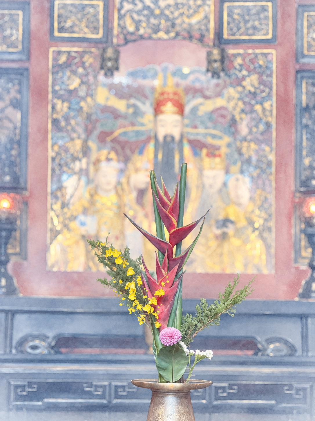 A flower offering in a temple
