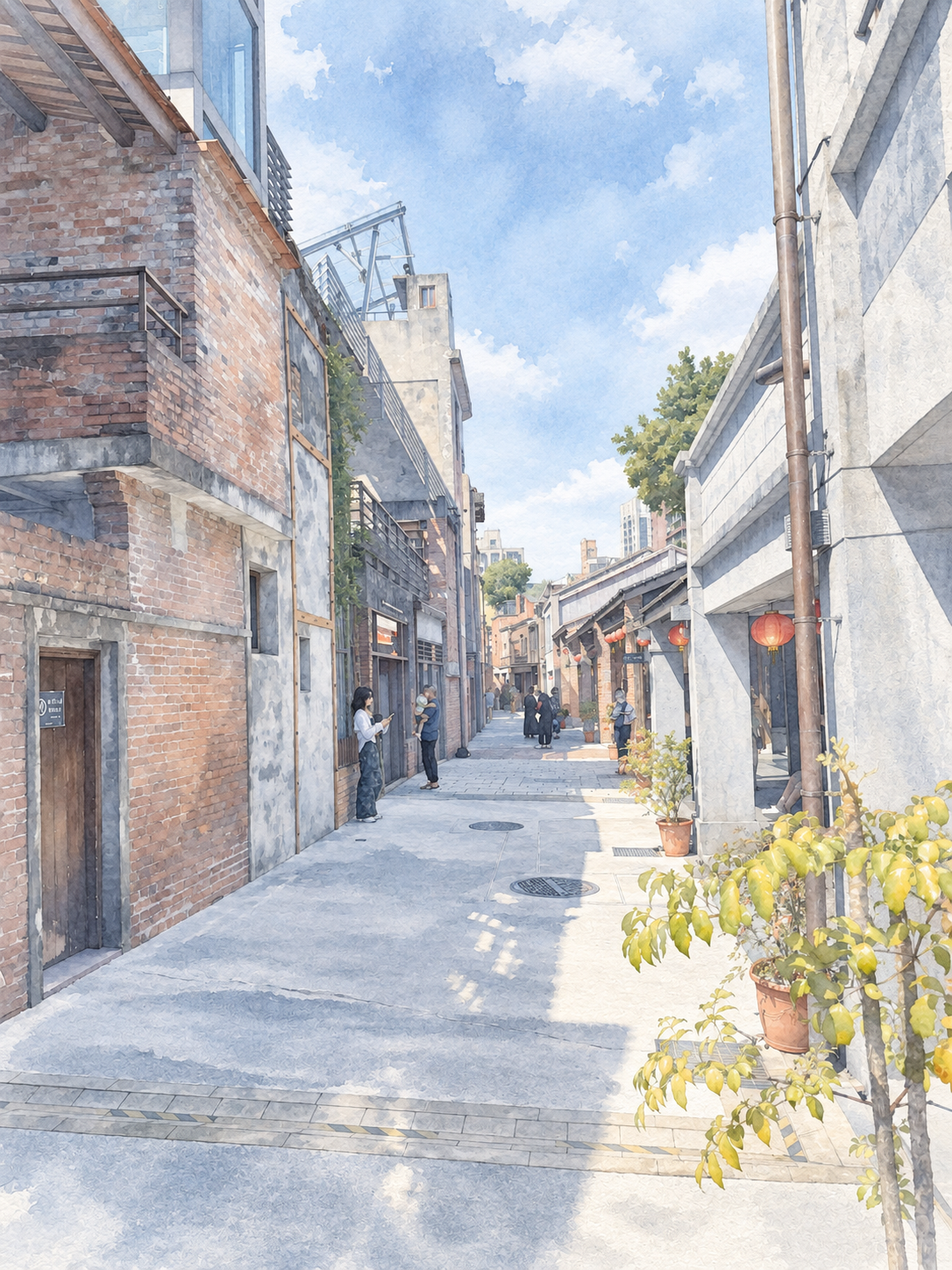 An old brick alley, seen from street level