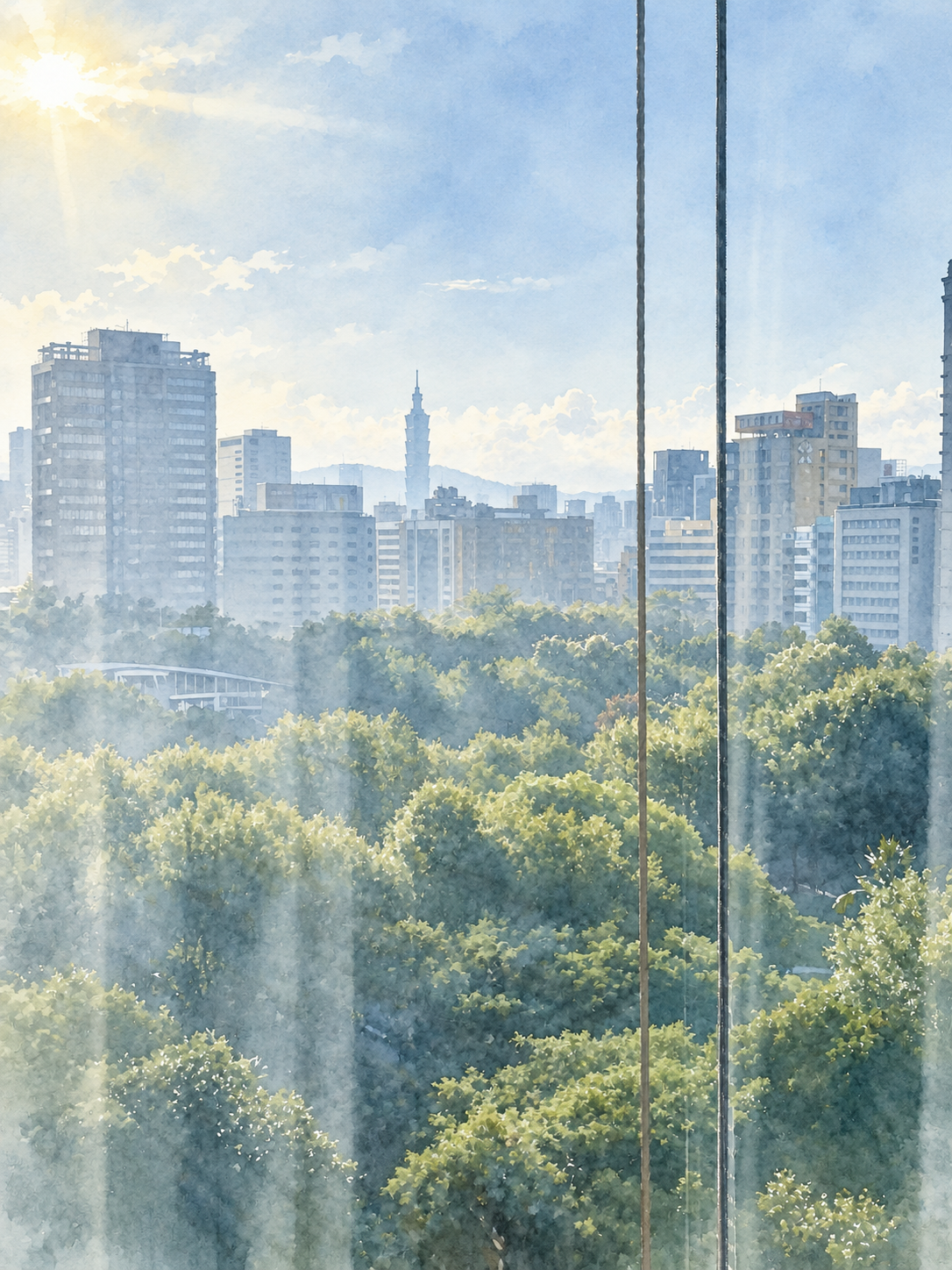 Taipei 101 seen through a window